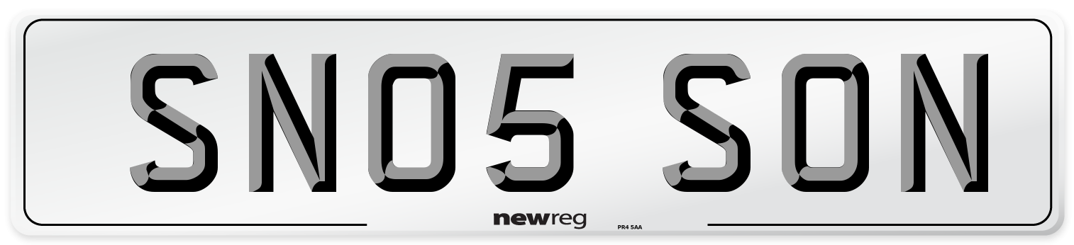SN05 SON Number Plate from New Reg